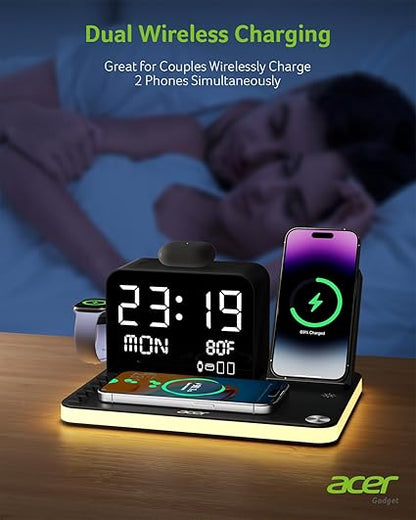 Acer 7-in-1 Wireless Charging Station – Fast Multi-Device Charger for iPhone, Apple Watch & AirPods with Bluetooth Time Sync