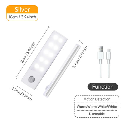 Motion Sensor Light Wireless LED Night Light USB Rechargeable Night Lamp Cabinet Wardrobe Lamp Under Backlight For Kitchen