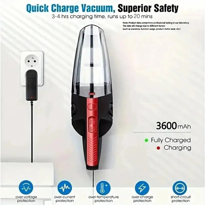 Portable Car Wireless Vacuum Cleaner - Powerful Suction - Rechargeable