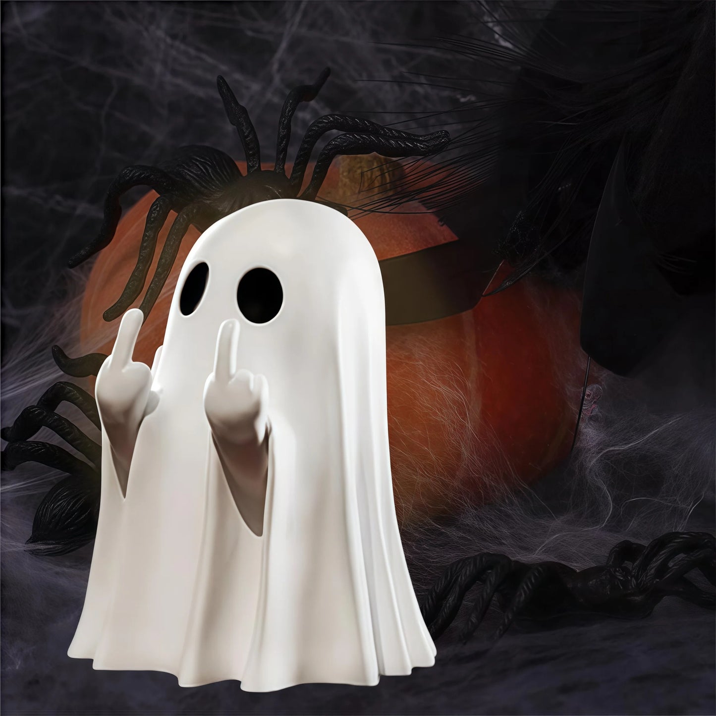 Cute Middle Finger Ghost Statue, Small Halloween Decor for Home, Centerpiece for Coffee Table, Adorable Horror Figure