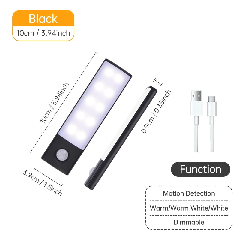 Motion Sensor Light Wireless LED Night Light USB Rechargeable Night Lamp Cabinet Wardrobe Lamp Under Backlight For Kitchen