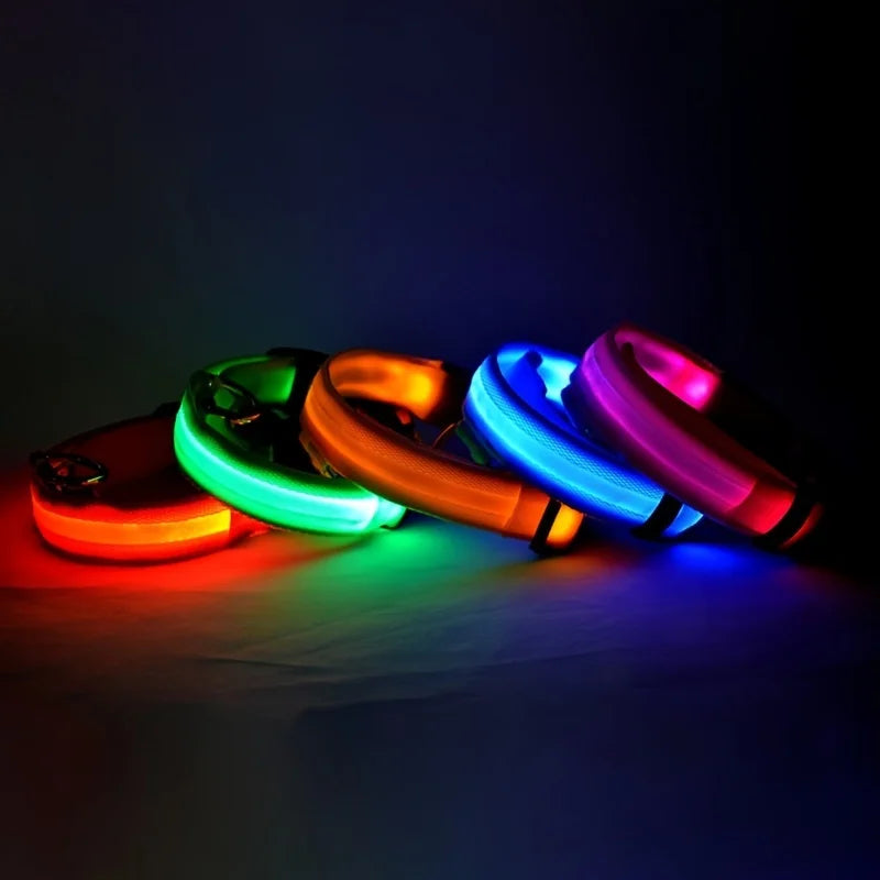 Dog Collar Nylon LED Night Safety Flashing Glow In The Dark Pet Dog Leash pet Dogs Luminous Fluorescent  dog accessories collar