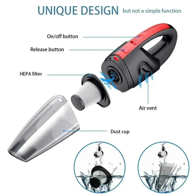 Portable Car Wireless Vacuum Cleaner - Powerful Suction - Rechargeable