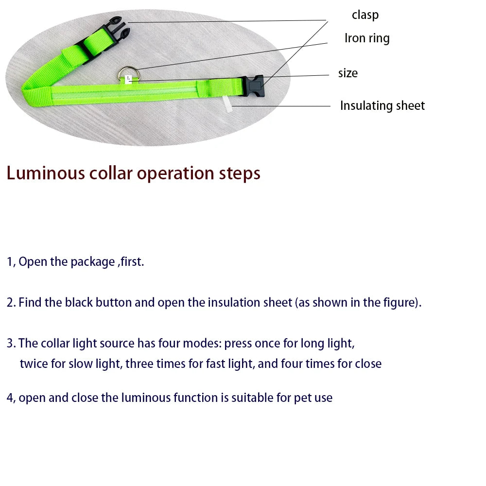 Dog Collar Nylon LED Night Safety Flashing Glow In The Dark Pet Dog Leash pet Dogs Luminous Fluorescent  dog accessories collar