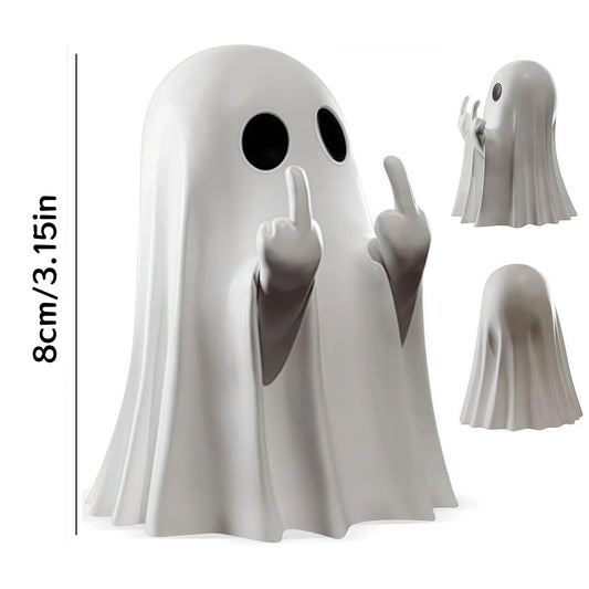 Cute Middle Finger Ghost Statue, Small Halloween Decor for Home, Centerpiece for Coffee Table, Adorable Horror Figure